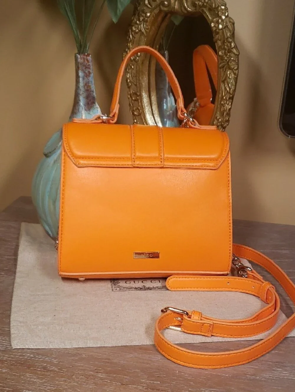 Aldo Orange Mesh Stadium Satchel / Crossbody Bag w/ Tiger & Chain Detail